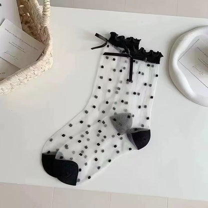 🧦 Officiell butik – Andningsbara strumpor i issilk med prickig design