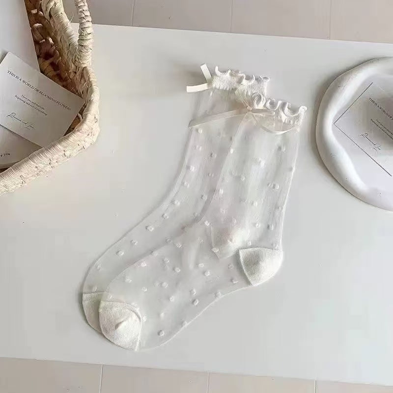 🧦 Officiell butik – Andningsbara strumpor i issilk med prickig design